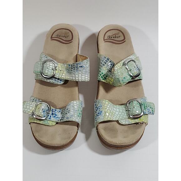 Dansko Sophie Irlidescent Reptile Print Slip On Mules Sandals 37/US 6.5 Beachy - Picture 3 of 13